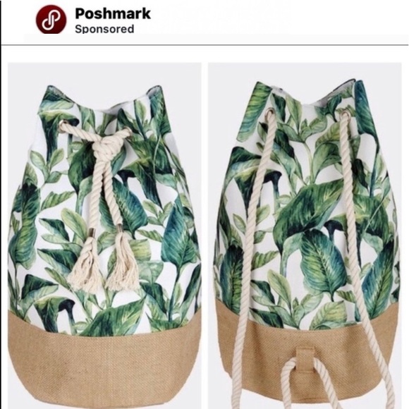HP✨Tropical Palm Leaf Bucket Bag Backpack Tote NWT - Picture 10 of 10